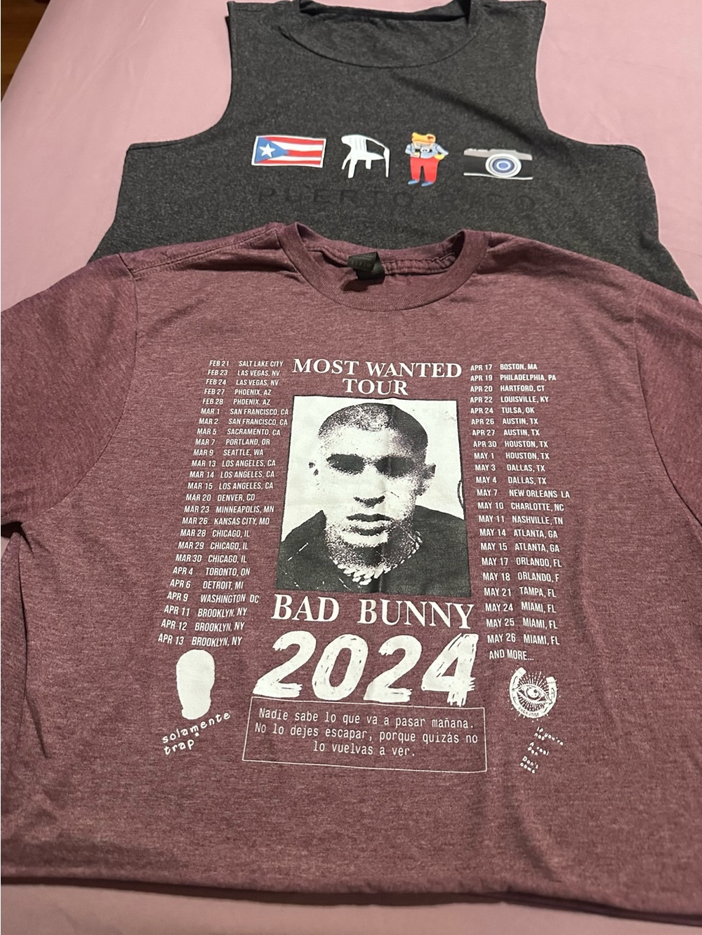 2024 Bad Bunny Most Wanted Tour & DTMF Tee/Tank- Maroon, Grey, S